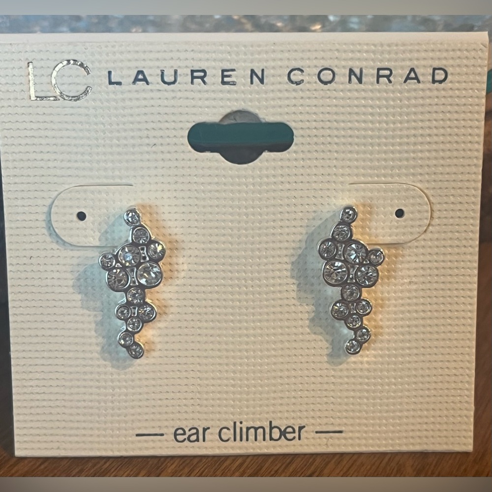 LC Lauren Conrad Ear Climber Earrings Silver-tone & Rhinestones New with Tags - Picture 1 of 3